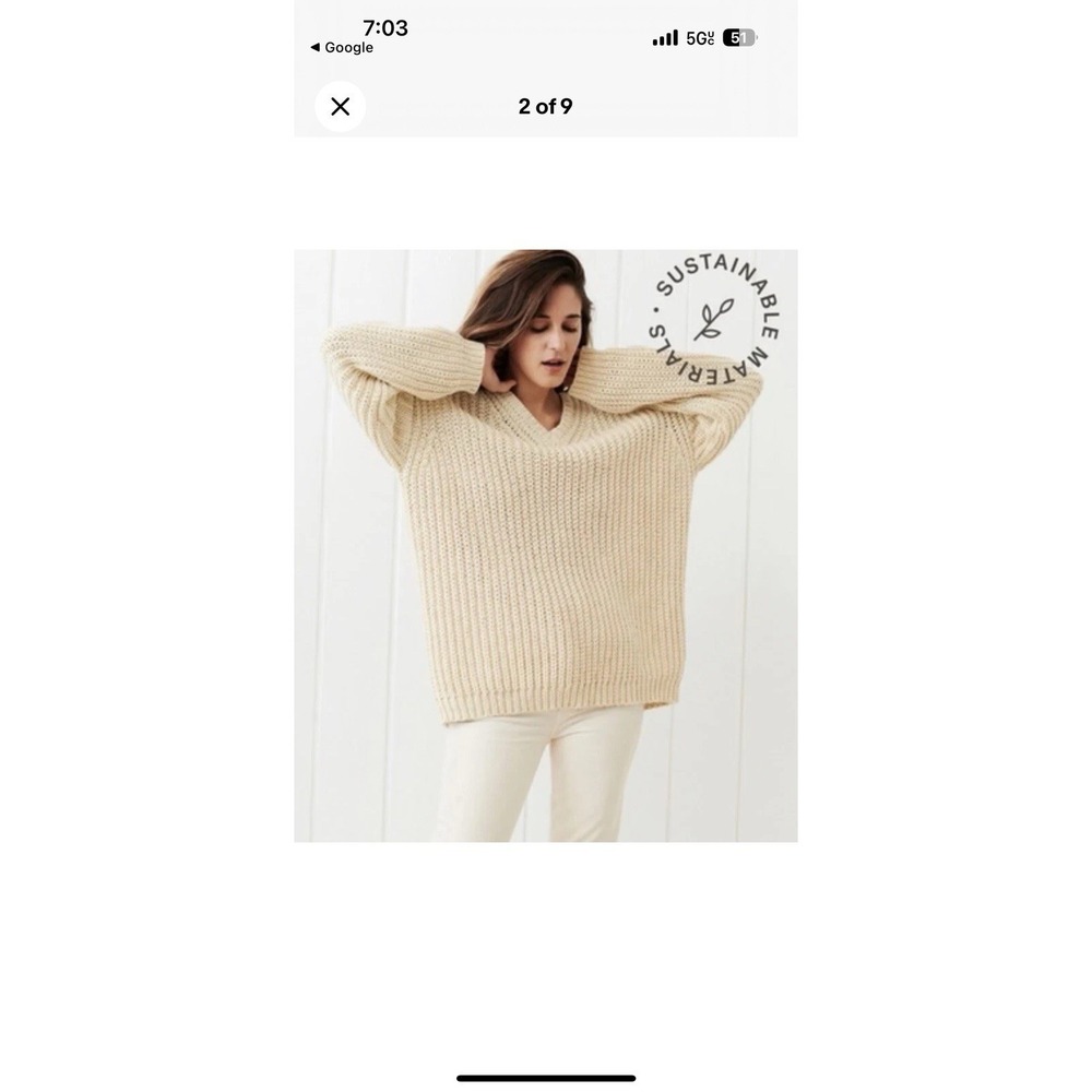 Jenni Kayne Organic Cotton Cabin Sweater Sz S Cream chunky V Neck